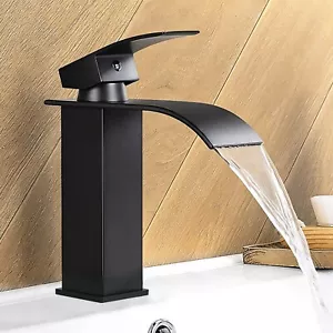 Matte Black Bathroom Sink Faucet 1Hole Vanity Basin Mixer Faucet Single Handle - Picture 1 of 10