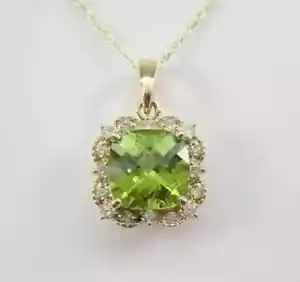 3Ct Cushion Cut Lab Created Peridot Halo Beauty Pendant 14K Yellow Gold Plated - Picture 1 of 3