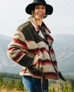 Chaqueta Free People Montana de Lana de Gran Tamaño Suave Oeste Suroeste a Rayas - Imagen 1 de 5