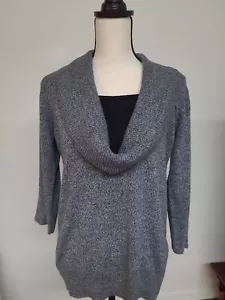 AGB Womens Gray Cowl Neck 3/4 Sleeve Sweater with Black Lace inset at neck - Picture 1 of 5