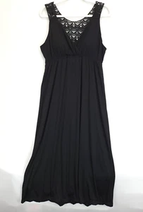 Faded Glory Babydoll Tank Crochet Knit Dress Midi Stretch Padded Women L Black - Picture 1 of 14