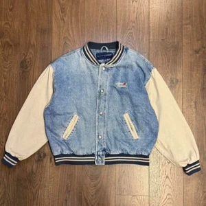 Vintage 80s/90s Swingster National Gypsum Workwear Denim Varsity Jacket XL - Picture 1 of 8
