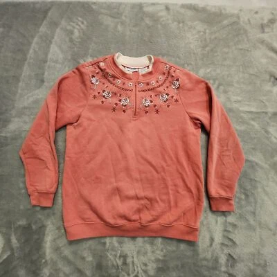 Vintage Blair Sweatshirt Medium Pink Rose 1/4 Zip Granny Cottagecore Floral Cozy - Image 1 of 4