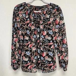 White House Black Market Damen Bluse schwarz Blumen Ausschnitt zum Binden V-Ausschnitt Größe 4 - Bild 1 von 8