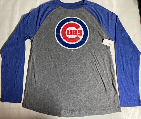 NEW Men’s Chicago Cubs LARGE Long Sleeve T-Shirt Jersey DISTRESSED LOGO MLB Cover