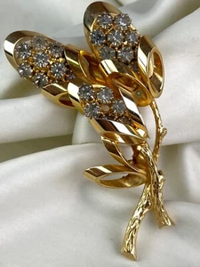 Vintage Gold Tonę Floral Bouquet Pin Brooch Smoky Rhinestones - Picture 1 of 10