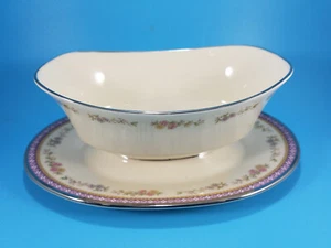Vintage LENOX USA Amethyst Gravy Boat & Attached Underplate Bamberger's Sticker - Picture 1 of 15