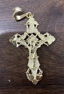 Sterling Silver 925 gold plated Jesus Crucifix Cross Mens L Pendant - Picture 1 of 4