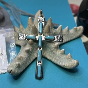 💙Chaco Canyon Sleeping Beauty Turquoise 6 Stone Sterling Silver Cross Pendant - Picture 1 of 10