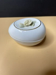 White Porcelain Trinket Box Egg Yellow Rose  Easter Otagiri Japan - Picture 1 of 10