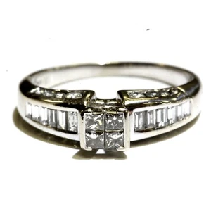 Juego de anillo de compromiso de diamantes invisible de oro blanco de 0,74 quilates 4,2 g para mujer - Imagen 1 de 7