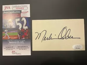Merlin Olsen signed 3x5 Index Card Autograph Football Hall of Fame LA Rams JSA - Picture 1 of 4