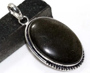 925 Silver Plated Silver Obsidian Ethnic Pendant Jewelry Size 2.1" AU t184 - Picture 1 of 3