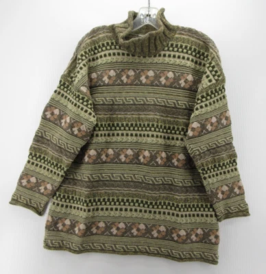 VINTAGE Mondi Sweater Women Medium Green Roll Neck Virgin Wool Fair Isle IT 40 - Image 1 of 4