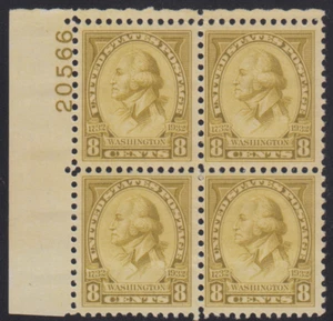 U.S. Sc #713 8 Cent George Washington Bicentennial Plate Block - Picture 1 of 1