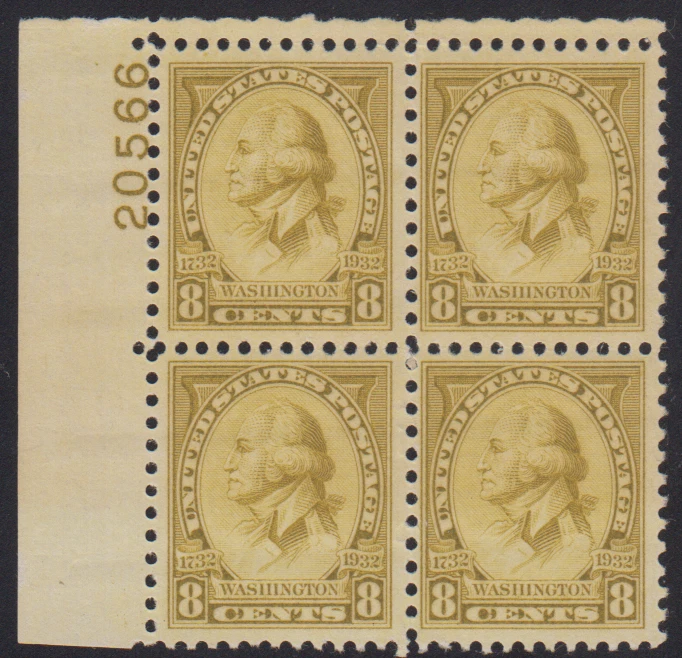 U.S. Sc #713 8 Cent George Washington Bicentennial Plate Block - Image 1 of 1