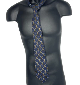 Chanel Mens Blue & Gold Geometric 100% Silk Necktie Made In Italy 58 x4 - Picture 1 of 4