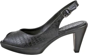 Bella Vita Zaunkönig offene Zehenpartie 4" Plateau-Slingback SCHWARZ KROKOLEDER 12M - Bild 1 von 9