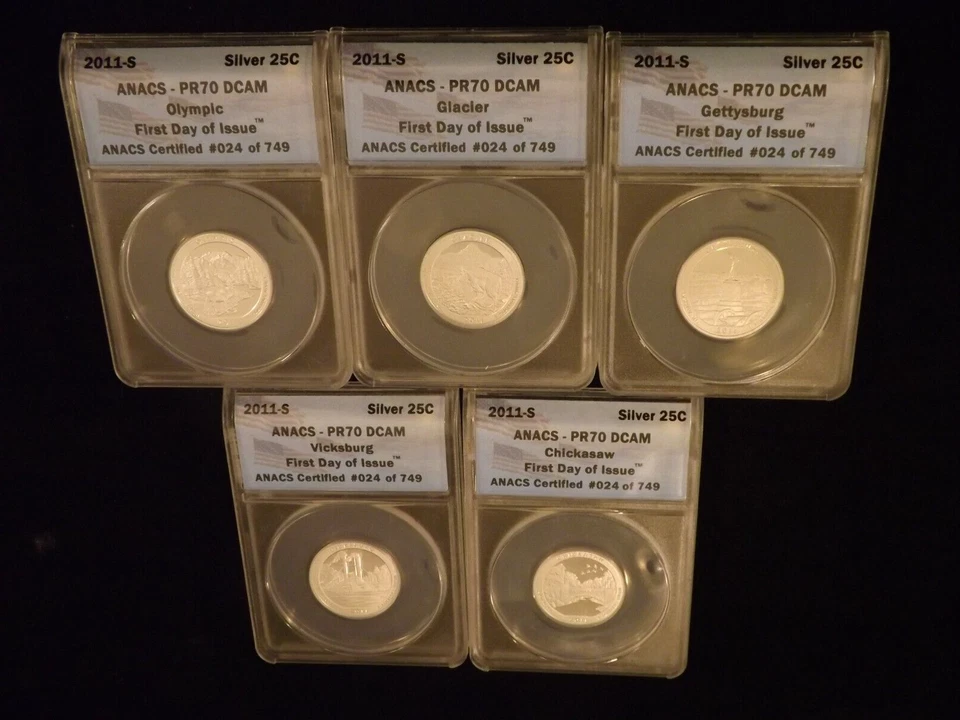 2011 -S    Quarter   5 Coin  SILVER Set           ANACS   PR 70 DCAM - Image 1 of 2