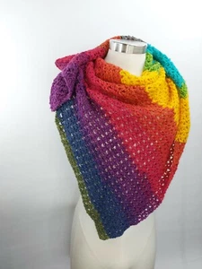 New Soft Lace Triangle Shawl Wrap Scar Multifunction Rainbow Handmade Crocheted - Picture 1 of 7