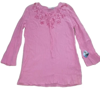 MERONA 女式 XL 游泳套装遮盖亮片粉色棉质纱布长袖全新带标签  — 第 1/4 张图片