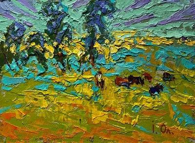 Pintura al óleo en los prados de primavera O. Ivanyuk sin marco original nAAA3986 Foto 1 de 4
