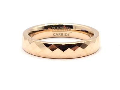 Alianza de boda de oro rosa facetado con diamantes de 4 mm de carburo de tungsteno para hombres y mujeres anillo talla 6 Foto 1 de 4