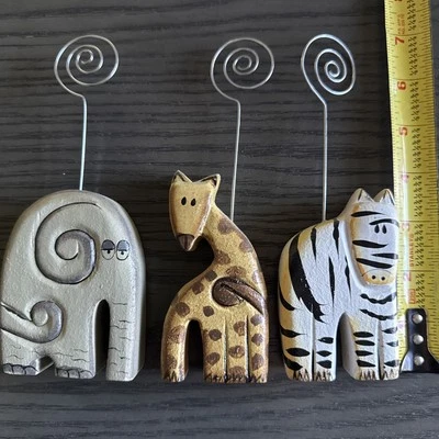 Pier 1 Imports Wooden Animals Photo Note Holders Elephant Zebra Giraffe - Image 1 of 4