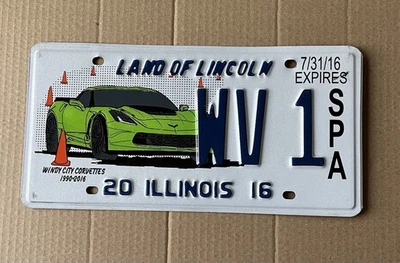 2016 Illinois License Plate Corvette Auto Racing Vet WV 1 - Image 1 of 2