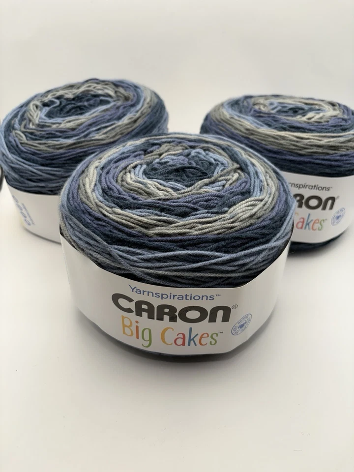 Lot of 3 Caron Big Cakes , Nightberry 10.5 oz 300g, Worsted, Blue Gray Striped - Image 1 of 4