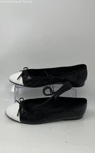 H&M Womens Black White Snakeskin Leather Bow Ballet Flats Shoes Size 9 - Picture 1 of 7