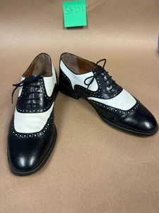 Stacy Adams Black White Spectator Wingtip Dress Shoes Leather Men's 9.5 - Picture 1 of 6