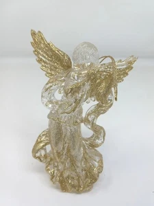 Angel Christmas Ornament Acrylic Gold Glitter Light Insert Flute Vtg Taiwan 5" - Picture 1 of 8