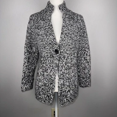 Loft Women’s Black Large Cardigan Wool Blend Single Button Chunky Cozy Mock Neck - Image 1 of 4