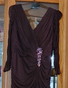 Adrianna Papell Burgundy Plum Mother Of Bride/Groom Long Chiffon Dress Size 12 - Picture 1 of 7