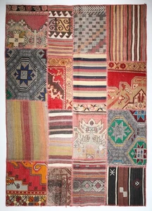 Authentic Turkish Patchwork Rug,Pastel Colors Handmade Vintage Kilim Patchwork - Picture 1 of 10