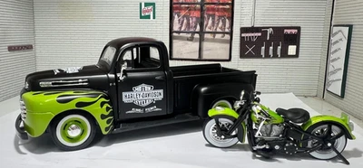 1948 Ford F1 Harley Davidson Pickup & FL Panhead Motorbike 1:24 Diecast Model - Image 1 of 4