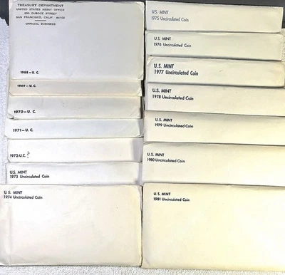 1968-1981 P&D U.S. Mint Sets, 3 SILVER Kennedy 1/2 $ Uncirculated, lot of 14,OGP - Image 1 of 4