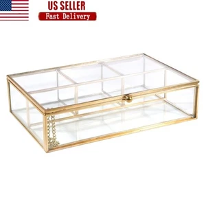 Vintage Glas Andenken Box 4 Fächer Schmuck Organizer Längliche Aufbewahrung Neu - Bild 1 von 6