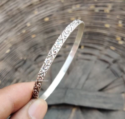 Pulseira de prata esterlina 925 feita à mão design floral peça única Si67 - Imagem 1 de 4