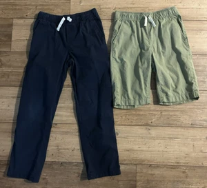 Lot of 2 Drawstring Waist Green Shorts Blue Pants with Pockets Boys Size 12 - Picture 1 of 4