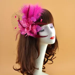 Hat Fascinator Flower Headband Clip Mesh Wedding Royal Ascot Formal Feather Hair - Picture 1 of 14