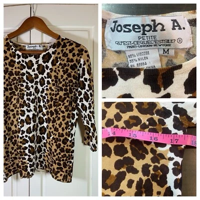 Joseph A Qu'est-Ce Que Animal Print Stretch Top 3/4 Sleeves Office Comfort Date - Image 1 of 4