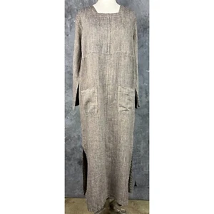George George 100% Linen L/ S Dark Oatmeal Maxi Dress w/ Pockets M (12943) - Picture 1 of 6