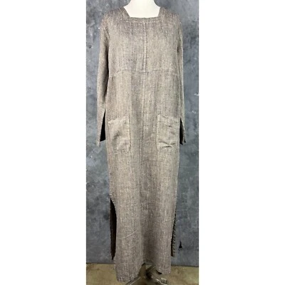 Maxi Vestido George 100% Lino L/S Avena Oscura con Bolsillos M (12943) Foto 1 de 4