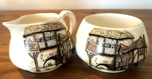 Vtg England Hanley Ware Creamer and Sugar Bowl, Earthenware,Lancaster & Sandland - Picture 1 of 10