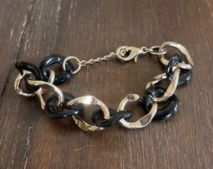 Black & Gold Chunky Link Chain Bracelet 8” Adjustable 80’s Vibe - Picture 1 of 3