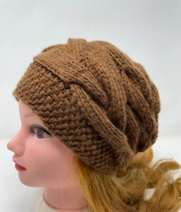Mujer Sombrero Suave Gorro Tejido a Mano Lana Cachemira Color Marrón Invierno Sombrero Regalo - Imagen 1 de 7