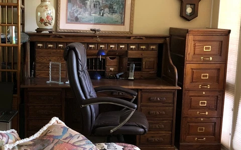 Solid Oak Roll Top Desk  (S-Roll) with Panels & Drawers Circa Pre 1972 Cover