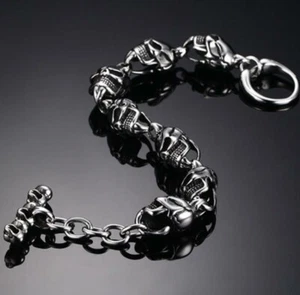 Stainless Steel Skull Men's Punk Rock Gothic Biker Style Bracelet - Picture 1 of 5
